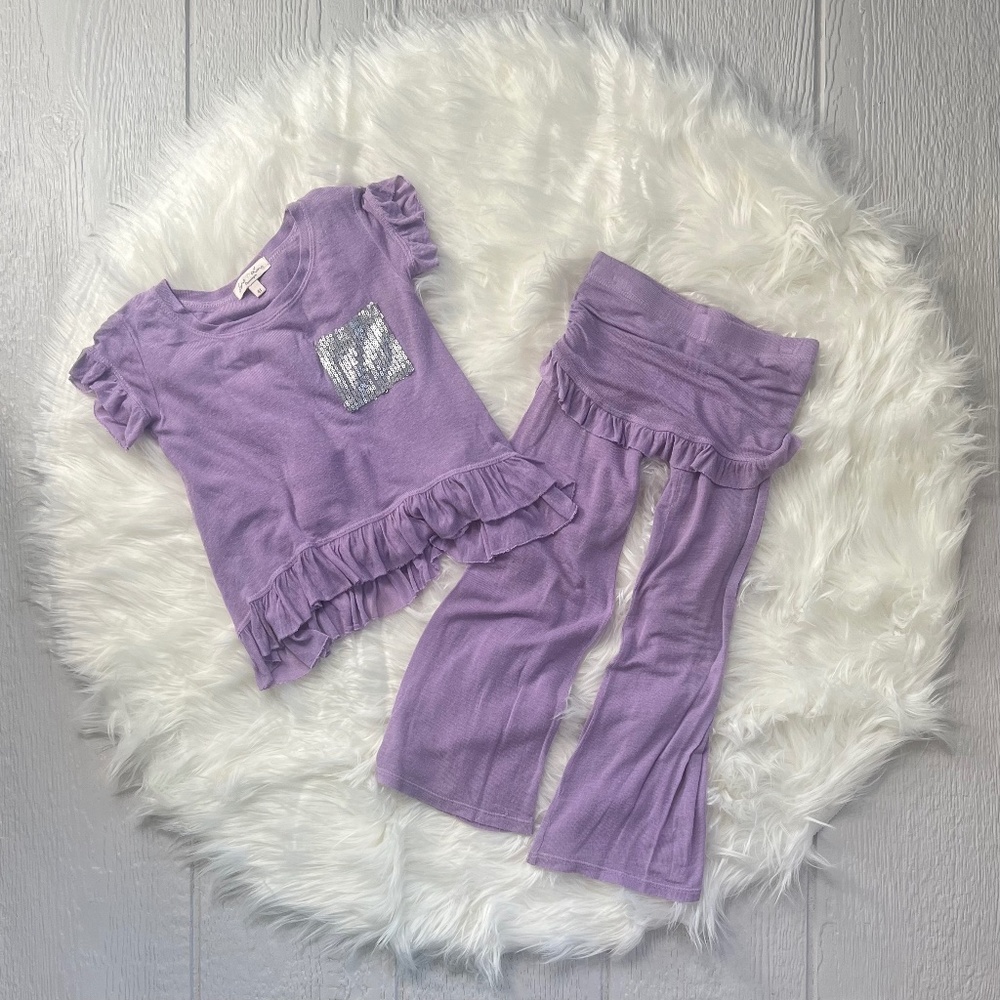 Like New {Luna Luna Copenhagen} Ruffly Purple Designer Knit + Sequined Set | 4T